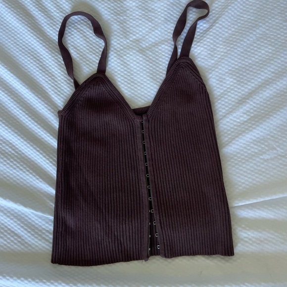 Women's Ribbed Brown Corset Tank Top - Picture 1 of 6